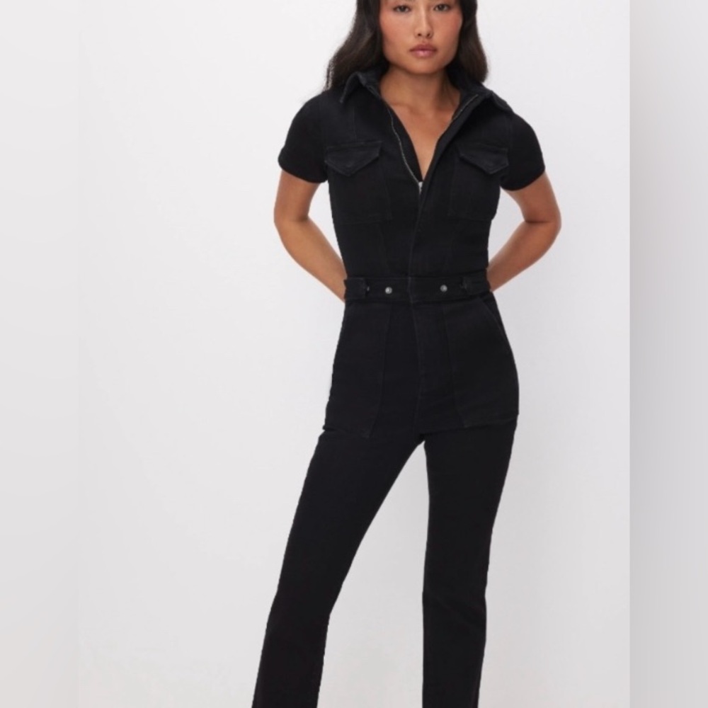 Good American Petite Fit Black Bootcut Jumpsuit